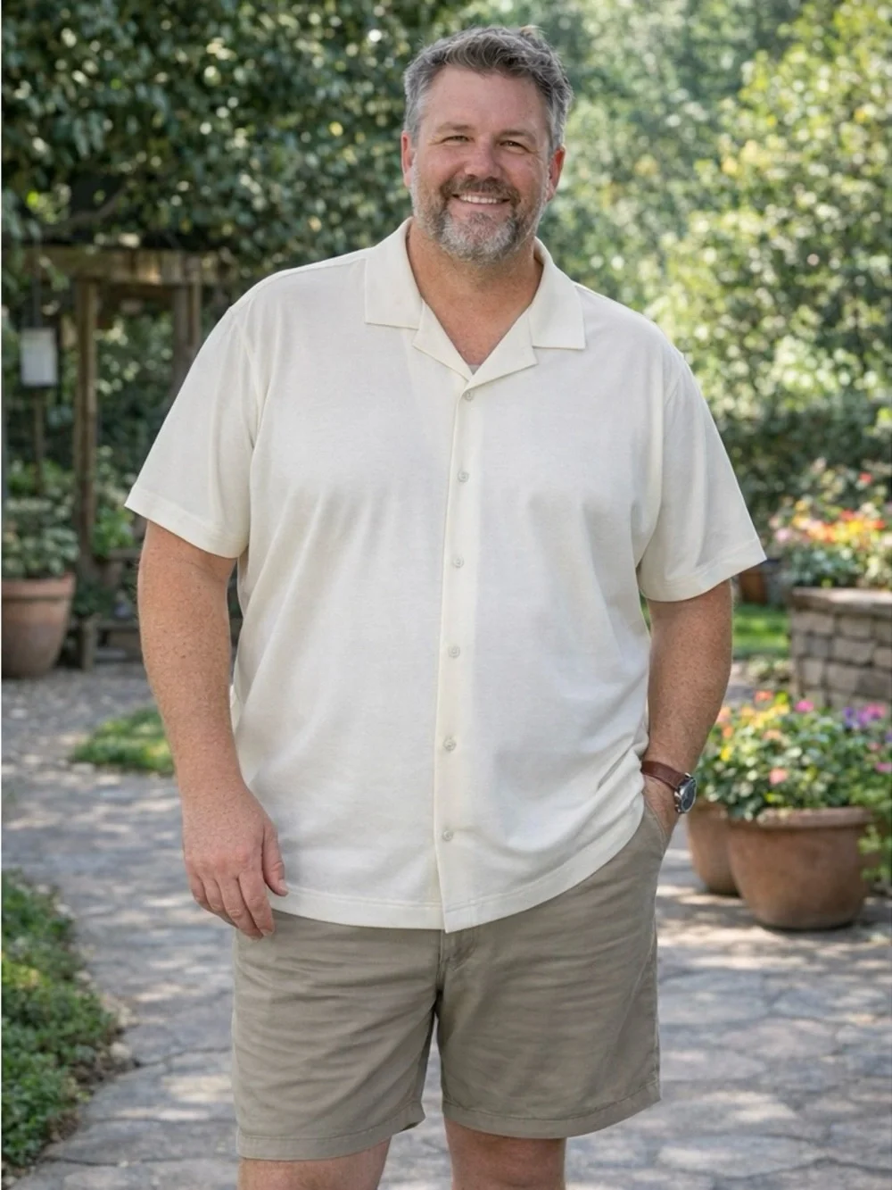 Murano Camp Shirt 2XT Cream Short Sleeve Button Up Big & Tall Resort - Picture 1 of 7